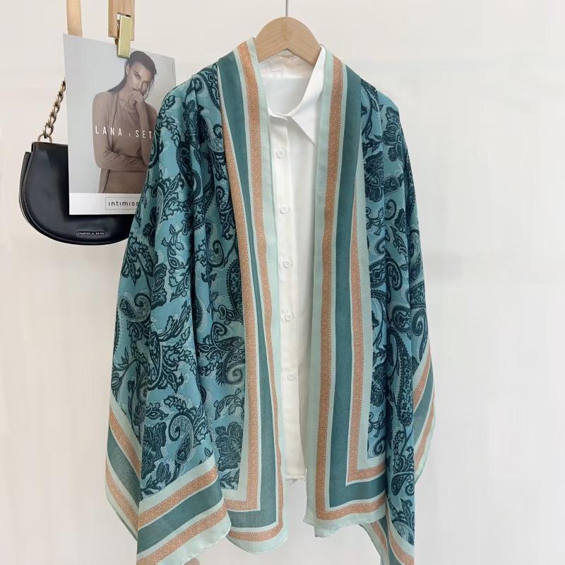 Retro Frame Cashew Print Women's Scarf Spring and Autumn Cotton and Linen Feel Scarf Warm Scarf Autumn and Winter Yarn