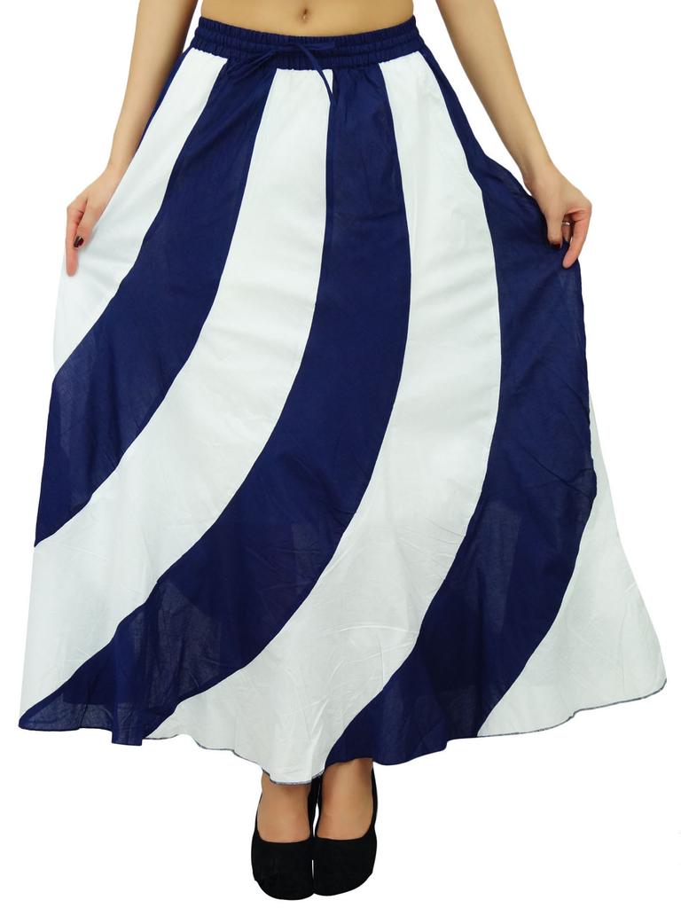Bimba Long A-Line Maxi Spiral Summer Skirt Cotton With Back Elastic & Side