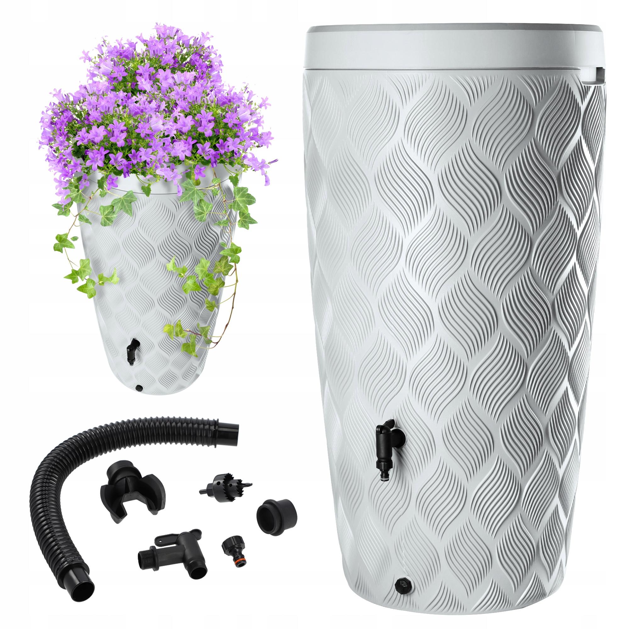 KADAX Réservoir d'eau de pluie 240L Eau Tonneau Conteneur Avec Robinet Pot de Fleurs Grand gris clair