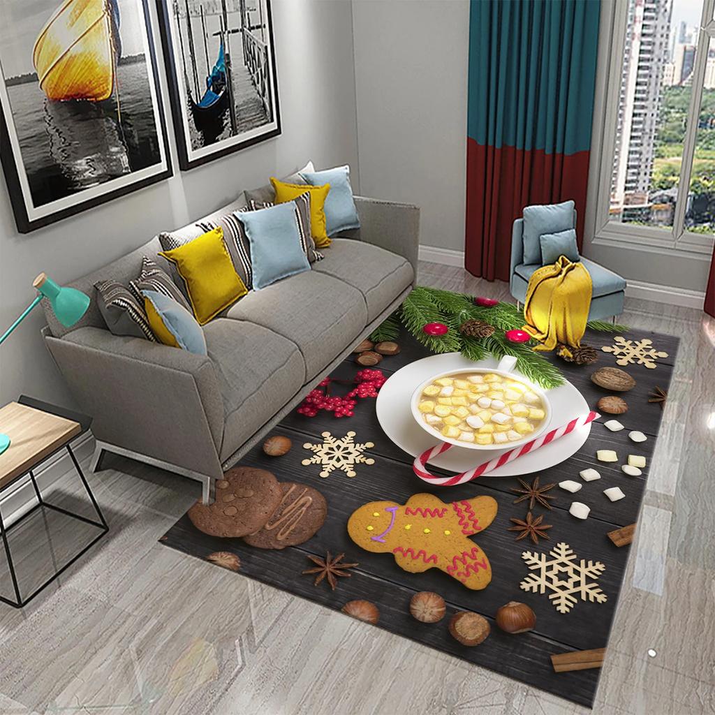 Christmas Cookies Carpet Gingerbread Man Rug Dessert Printed Rectangle Area Rugs Yoga Mats Bedroom Living Room Decor Door Mat