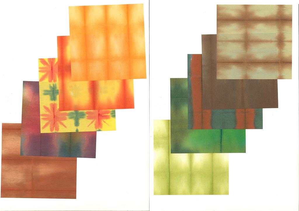 Sada 50 kusů japonského papíru 15 x 15 cm s deskově barvenými vzory,