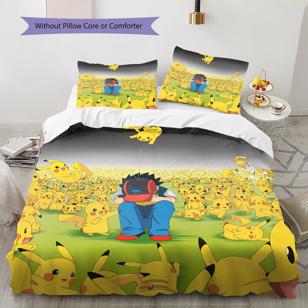 Pikachu Pattern Bedding Home Decoration Birthday Gift (1 * duvet cover + 2 * pillowcase, without core)