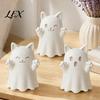 Niche Holiday Setting Pieces 3D Printed Cute Ghost Cat Figurine, Wink Smile Surprise Spooky Halloween Decor, Collectible Art Figures Blank White