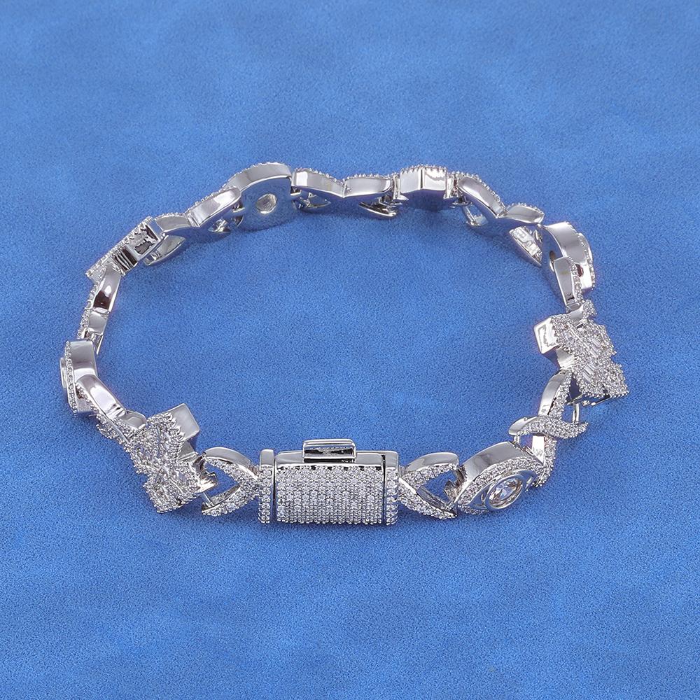 Christmas Gift 15mm Cross Eye Cuban Chain Iced 5A Cubic Zirconia Hip Hop Fashion Men's and Women's Jewelry Bracelet