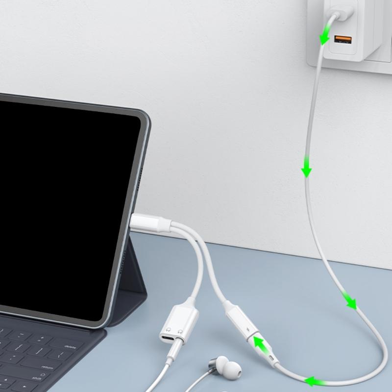 Type C Headphone Jacks Splitter PD60W Power Delivery HiFi Sound Nylons Braids Cable Simultaneous Charging Sound Use