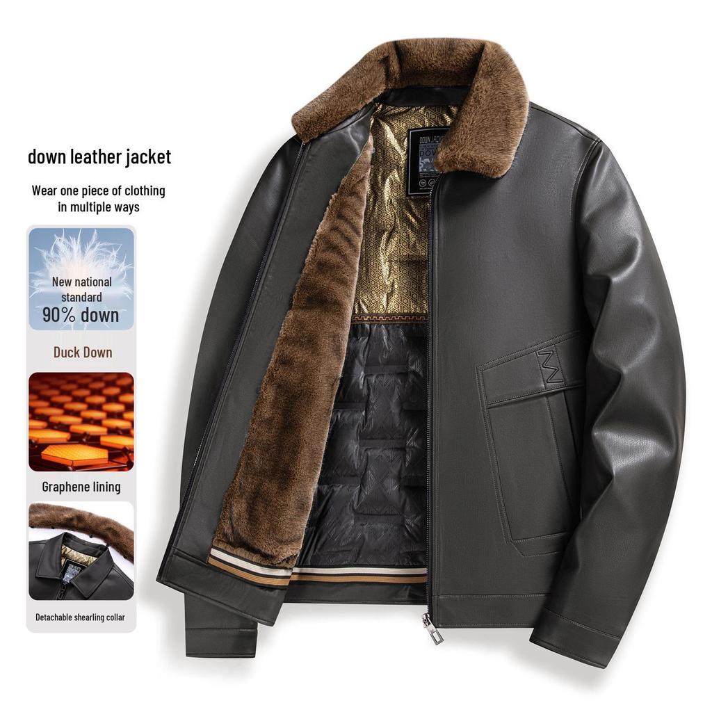Men's 2025 Winter PU Leather Jacket with Detachable Fur Collar – Thick, Warm, and Casual Dad's Wear