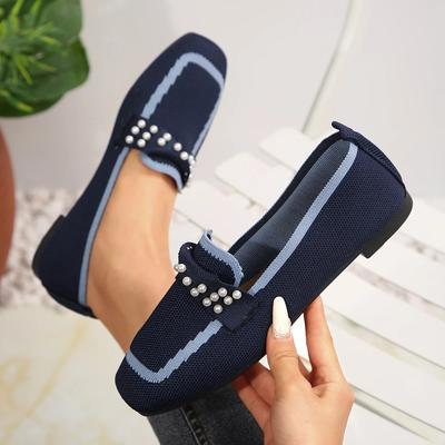 Damen Flats Trend Eckige Zehenpartie Strickschuhe Damen Atmungsaktive Mode Slipper Slip-on Leichte Sneaker Damen
