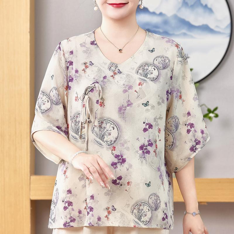 Plussstørrelse 3XL-8XL Sommer Casual Bluser for Kvinner Topper Løse Vintage Klær Oversize Halvermet Skjorte