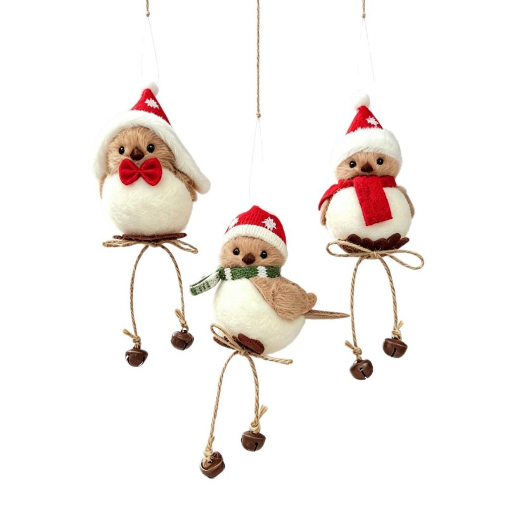 Nordic Christmas Bird Ornaments with Bells for Tree Decorations and Gifts