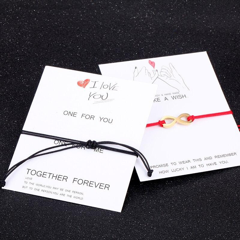 Couples Red Bracelets Women Stainless Steel Beads Infinite Love Black Rope Bracelet Women Weaving Adjust Bracelet For Women Gift