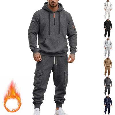 Men's Winter Fleece Multi-pocket Zipper Sweatshirt Suit Personalized Casual Hoodie Suit