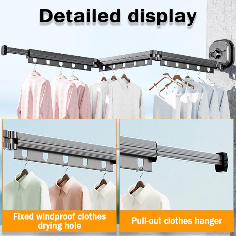 Folding Clothes Hanger Indoor Retractable Cloth Drying Rack Space Saving Home Laundry Clothesline Wall Mount Clothing Rack