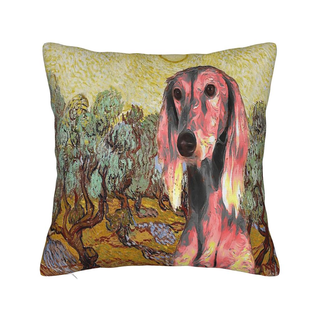 Mini Schnauzer Dog Van Gogh Starry Night Pillowcase Polyester Cushion Cover Decorations  Pillow Case Cover Sofa Square cm
