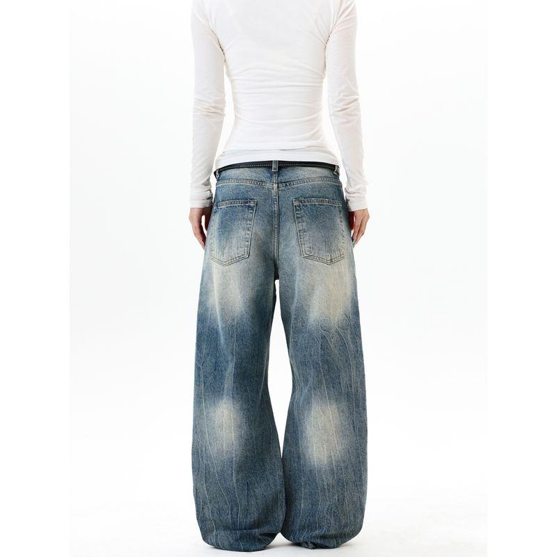 Kisko American-Style Washed Cracked Straight-Leg Drapey Jeans for Men and Women, Cool and Clean Fit, Slimming Pants, Trendy