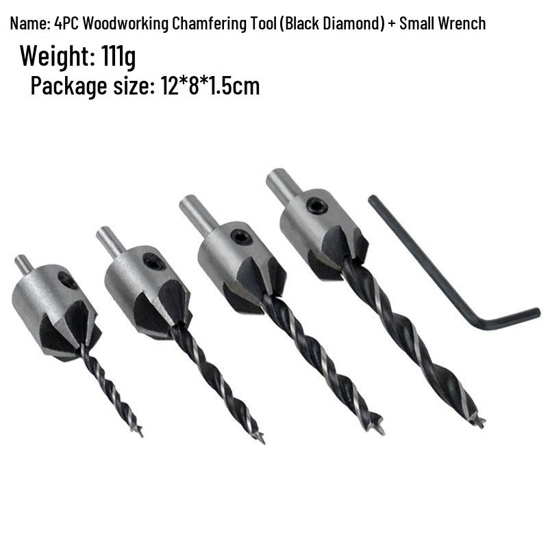 Woodworking Countersink Deburring Tool Set: 4PC & 7PC Five-Flute Countersunk Hole Opener Reamer Drill Bits.