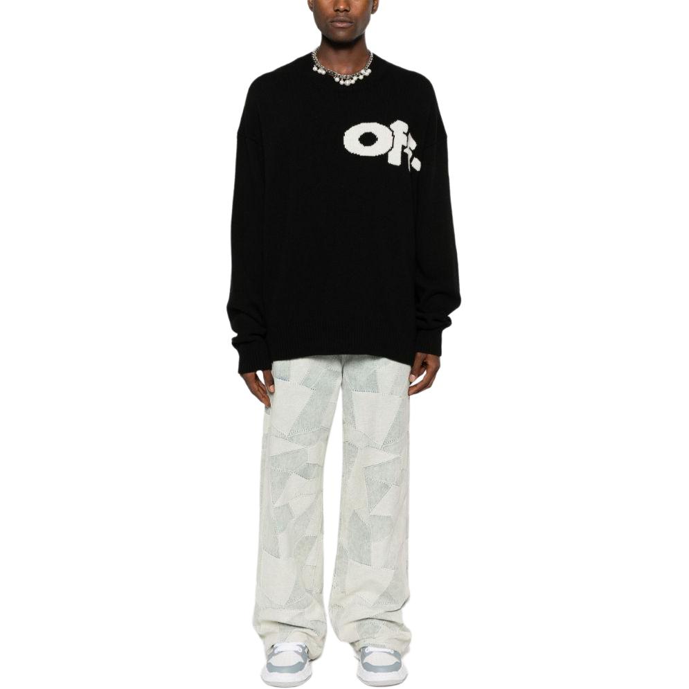 Off-White Shared Logo Knit Crewneck Black/Cream Men Tops OMHE198F24KNI001100A