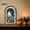 Cute Ghost Decoration Arch Wooden Sign, Halloween Table Rustic Farmhouse Arched Sign Shelf Decor, Decorative Wall Art for Mantel Living Room