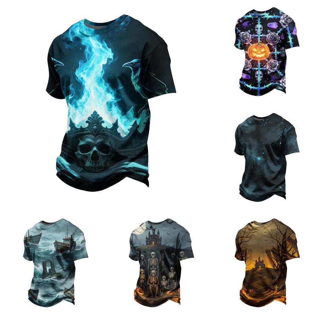 Men's Halloween Graphic T-Shirt Neck Short Sleeve for Costume Party