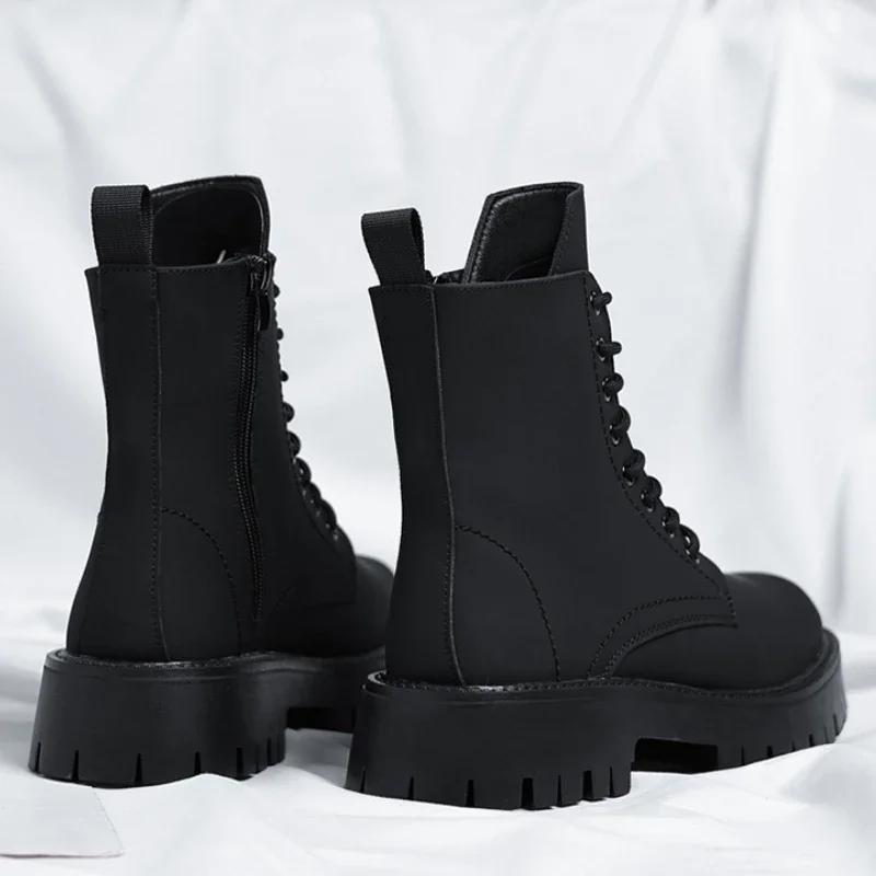 Men's Workwear Boots Autumn British Style Retro Round Head Solid Colour Footwear Lace Up Walking Shoes