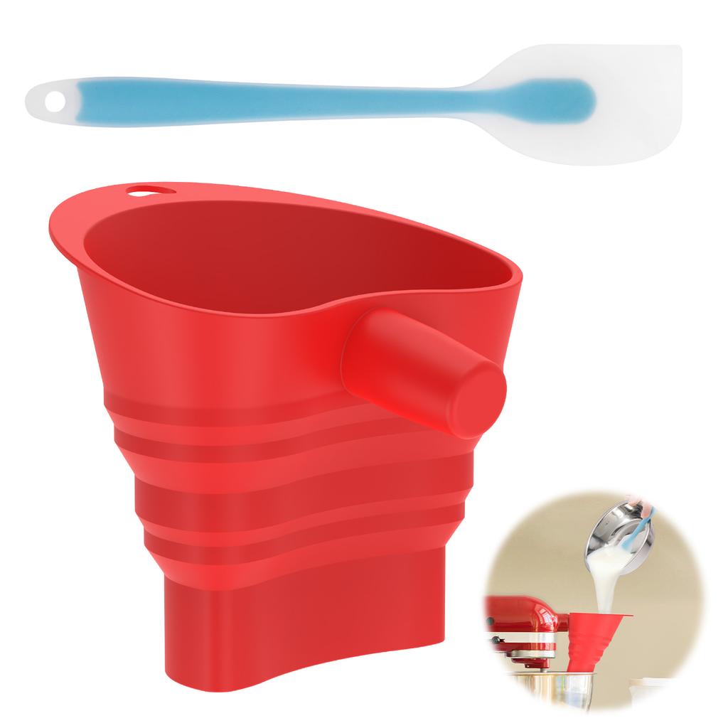 Silicone Flour Funnel Foldable Spill Proof Stand Mixer Flour Funnel with Scraper for Artisan Ksm150 5 Qt Tilt Head Stand Mixer