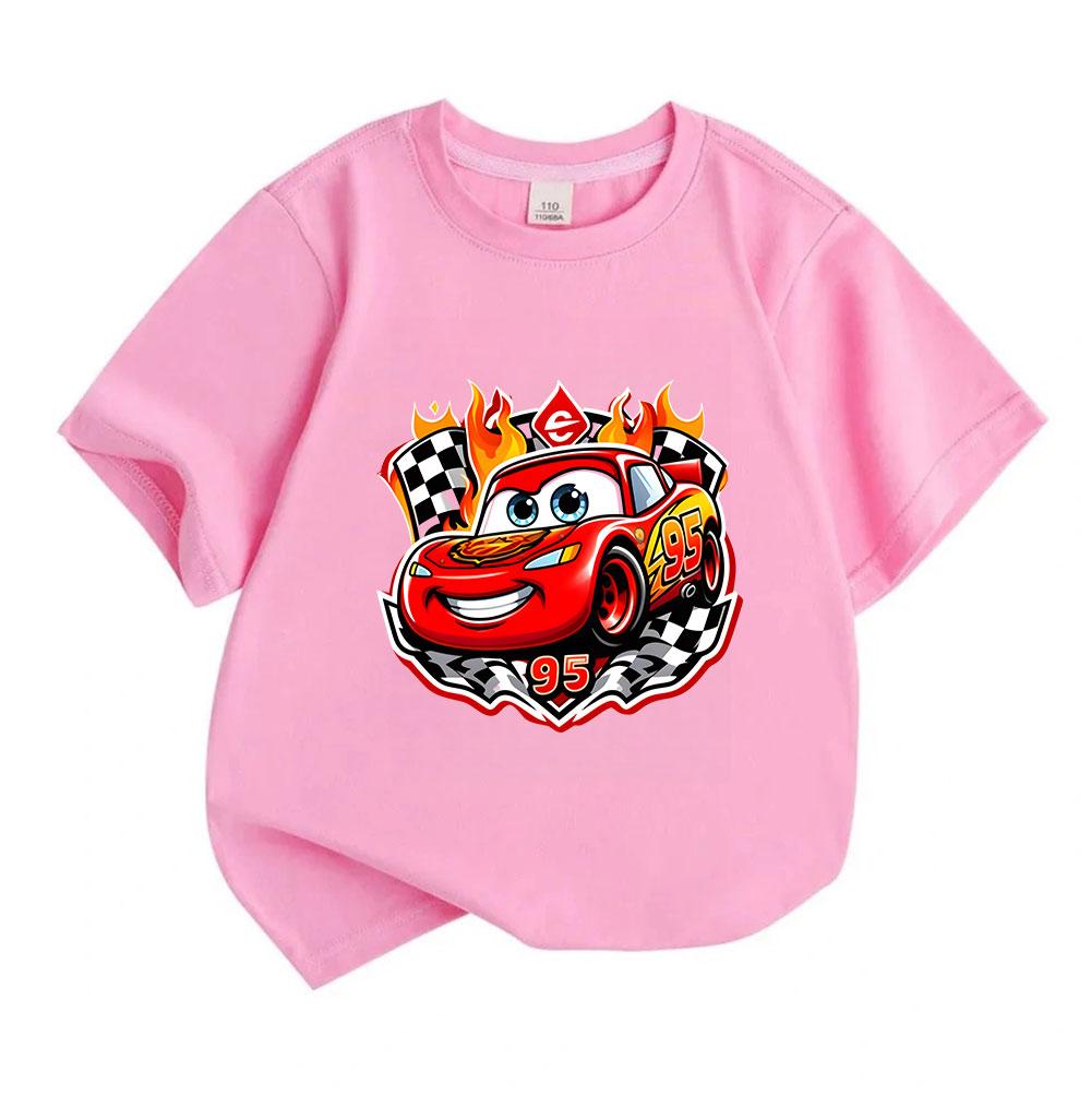 Kids Boys Girls 100% Cotton Crew Neck Short Sleeve T-Shirt, Cute Racing Car 95 Print Casual Soft Tee Tops for Toddlers Children Daily Wear