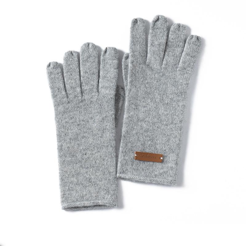 Solid Color Warm Cashmere Gloves 35% Cashmere 65% Wool Knitted Gloves Winter Warm Gloves Warm Knitted Five Finger Cycling Mitten One Size