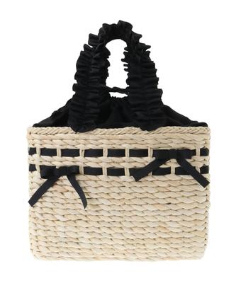 Maison De Fleur Women's Frill Handle Maize Ribbon Basket Bag, Black