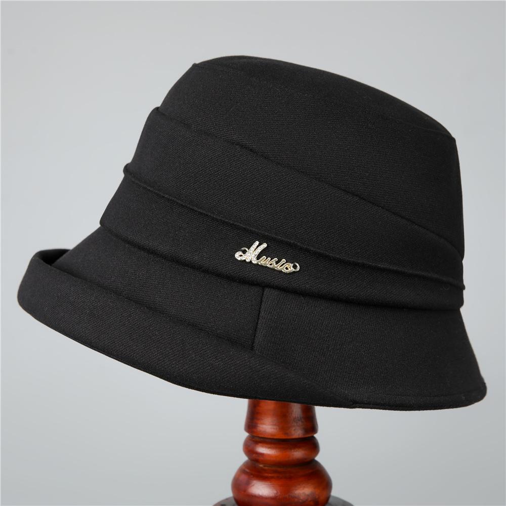 

Woolen bucket hat women s autumn and winter British retro style hat fashion big brim curling shows washbasin hat tide M（56-58cm）