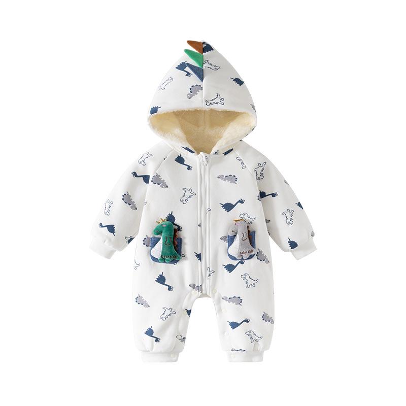 Флисовый боди-толстовка с динозавром - Теплый зимний комбинезон для новорожденных 73 cm