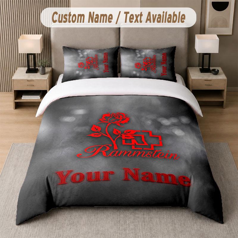 Custom Bedding Set Rammstein Pattern, Print Name Text 1 Duvet Cover Plus 2 Pillowcases Home Textile