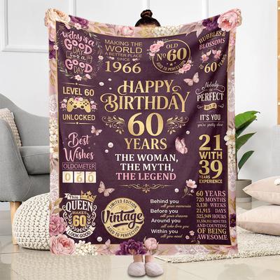 Happy 60th Birthday Celebration Flannel Blanket-Soft and Suitable for Sofas,Beds,Offices,Travel,All Seasons,Great Gift for Holidays and Birthdays.