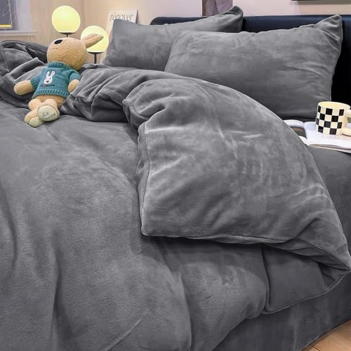 HOSUR Warm Flannel Duvet Cover In Dark Gray for Winter, Smooth and Comfortable, Blanket-Like Feel, Stress-Free Bedding, Cold Weather Protection, Machi