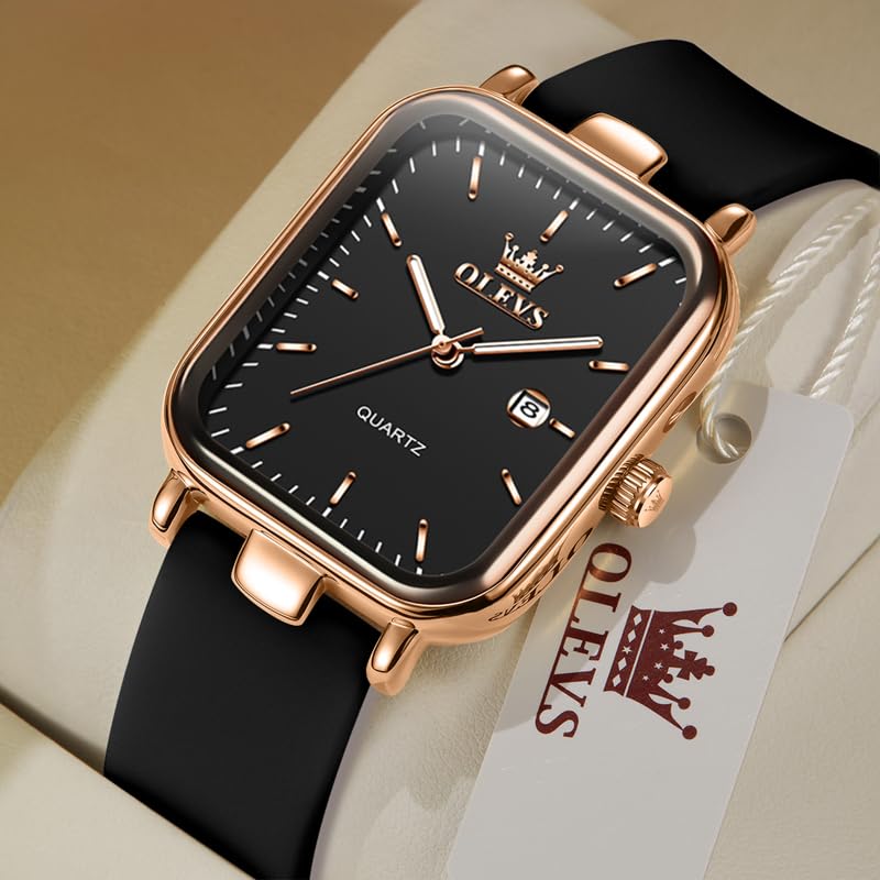 OLEVS Quartz Easy To Silicone Date Popular Gift for Rose Gold Black Women's Watch, Luminous, Read, Waterproof, Band, Display, Women, &