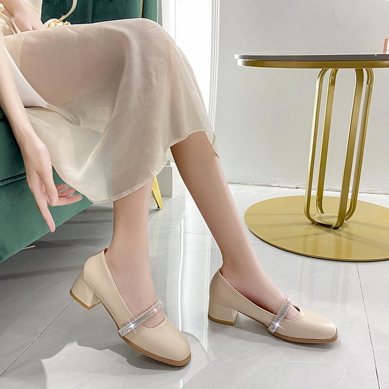 Women's Summer Footwear Fashion Casual With Medium Heels Square Toe Shoes For Woman 2025 On Sale Lastest Shoe Non Slip