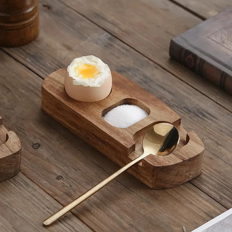 

Acacia Wood Egg Cup Holder Tray Stand for Egg Shell with Hole Puncher New Amazon Cross Border