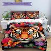 3pcs Tiger Floral Print Duvet Cover Set, Cover For Bedroom Guest Room (1 Duvet Cover + 2 Pillowcase, Without Quilt),  yy250922107
