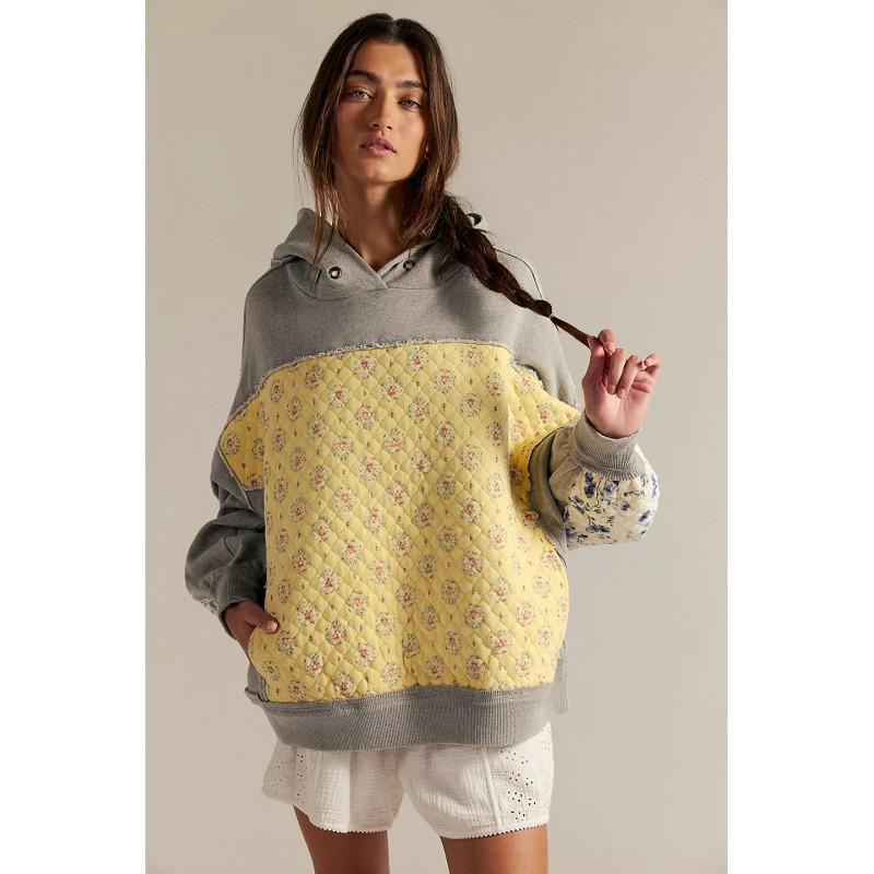 2025 Herbst Damen Kapuzenpullover mit Stickerei und Einsätzen Lässiges lockeres Oberteil