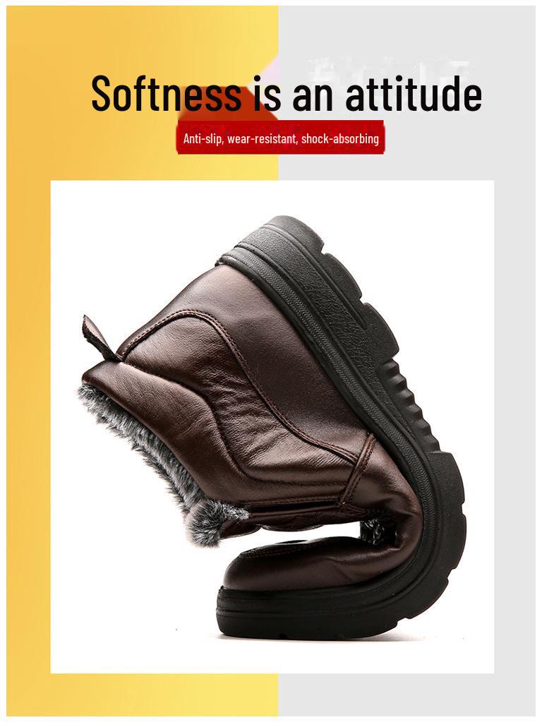 Pantofi de iarnă pentru bărbați din bumbac: Dimensiune mare, plus catifea, caldă, îngroșată, anti-alunecare, impermeabilă pentru vârste mijlocii și vârstnici.