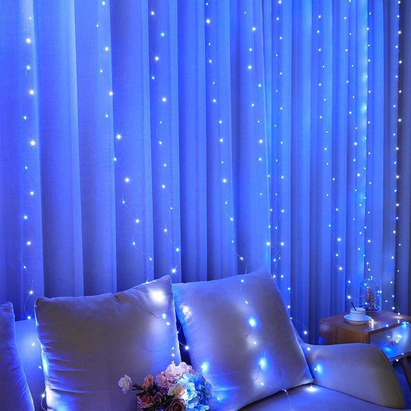 USB Remote Control Christmas Curtain String Lights - 3x3m Copper Wire Festival Decoration