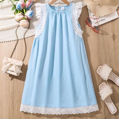 Kız Çocuk Moda Elbise Yaz Çocuk Dantel Dantel Günlük Tatlı Kolsuz Güneş Elbisesi