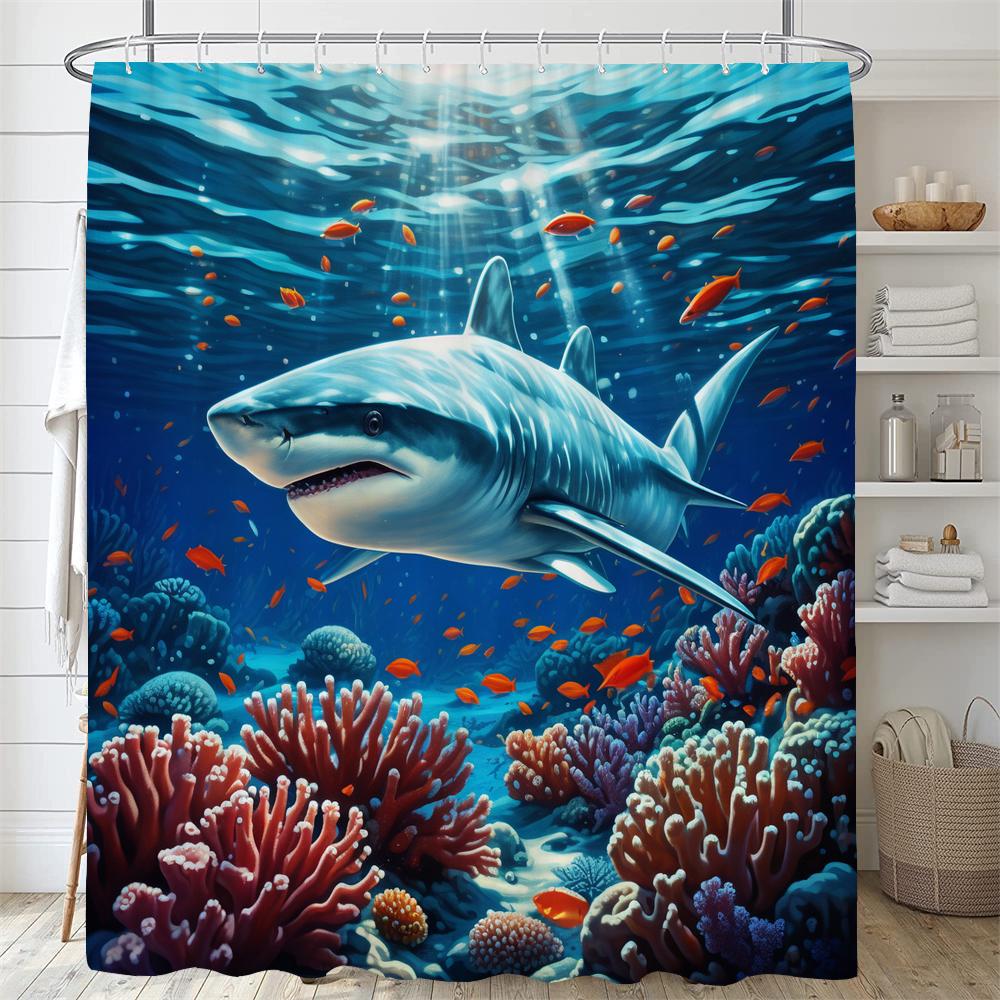 1PC Dolphin Shower Curtain Blue Ocean Biological Polyester Fabric Children's Ocean Theme Bathroom Decoration Shower Curtains