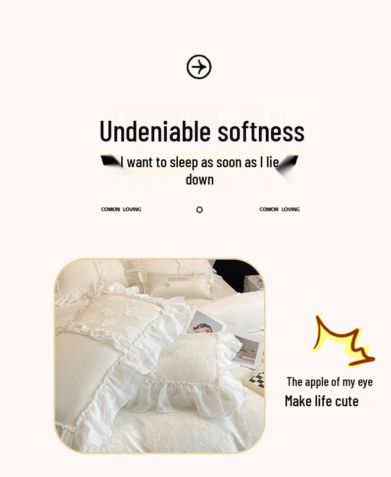 Prinzessinnen-Stil 100er-Zählung Hohe Dichte Weißes Spitzen-Satin Langstapel-Baumwolle 4-teiliges Bettwäsche-Set für Mutter und Baby Klasse A Re Baumwolle