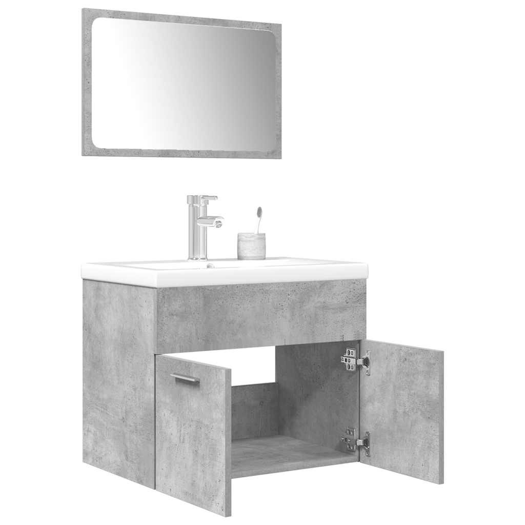 3 Piece Bathroom Furniture Set Concrete Grey Particleboard