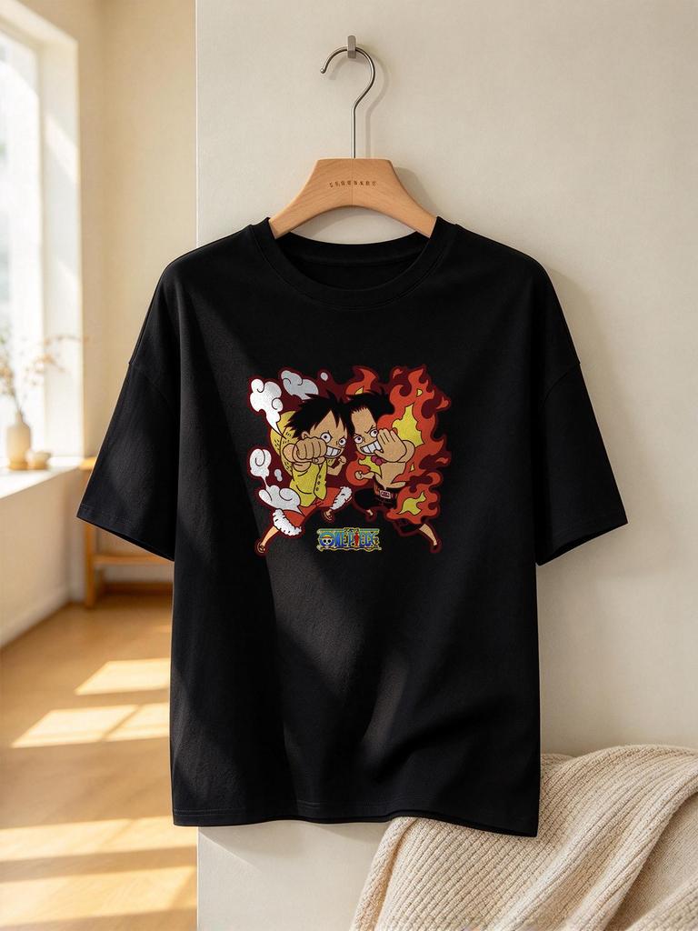 Unisex Tshirt One Piece Luffy Ace Printed Cotton Casual Fashion Top