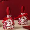 5pcs Bucket Bag Chinese Style Wedding Candy Bag Flowers Red Drawstring Bag Bowknot Velvet Gift Packing Bag Engagement