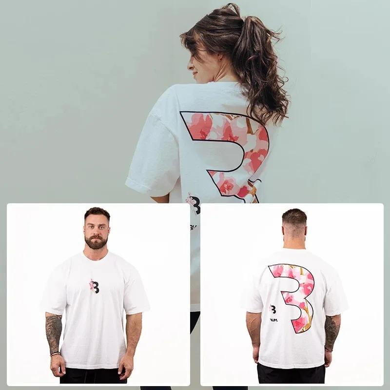 2025 100% Bomull Herr Mode Bokstavstryck Högkvalitativ T-shirt Fitness Street Wear Sommar Casual O-hals Oversized Sporttopp