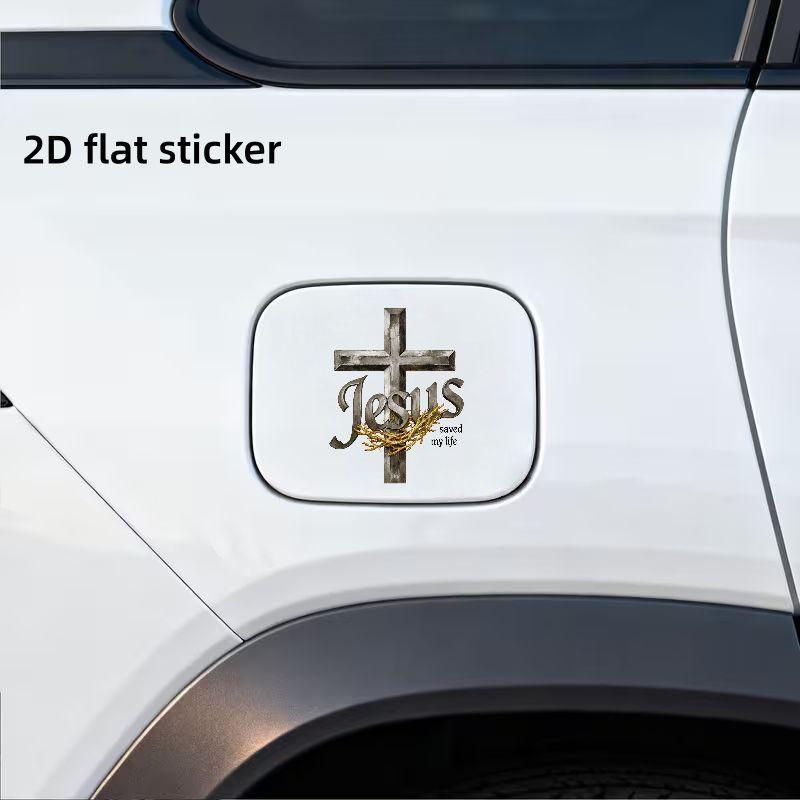 1Pcs Vinyl Crown Of Thorns Cross Sticker Religious Decal For Car Fuel Tank Cap Decor