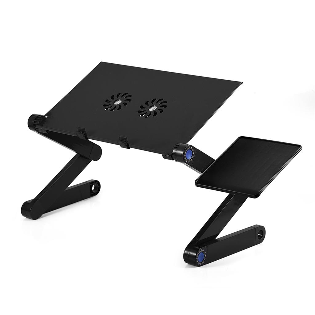 360 degrees Adjustable Foldable Laptop Desk Table Stand Holder w Cooling Dual Fan Mouse Boad Black