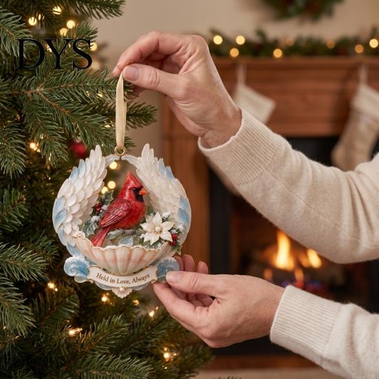 Christmas Tree Hanging Supplies Red Birds Ornament, 2D Acrylic Bird Decoration Memorial Keepsake Gift with Angel Wings, Holiday Pendant for Home Decor
