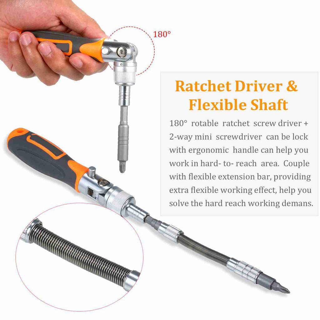 38pc Precision Ratchet Screwdriver Bit Set Magnetic Screwdrivers Kit Electronics Repair Tool Kit with Flexible Shaft